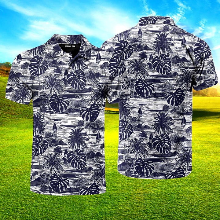 Blue Retro Hawaii Island Polo Shirt For Men