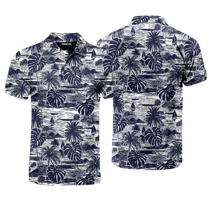 Blue Retro Hawaii Island Polo Shirt For Men