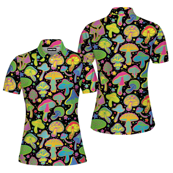 Bright Psychedelic Mushrooms Polo Shirt For Women