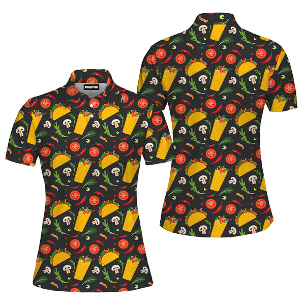 Burrito And Taco Pattern Polo Shirt For Women