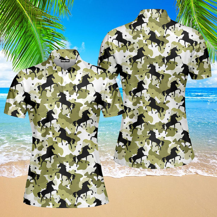 Camoflage Unicorns Polo Shirt For Women
