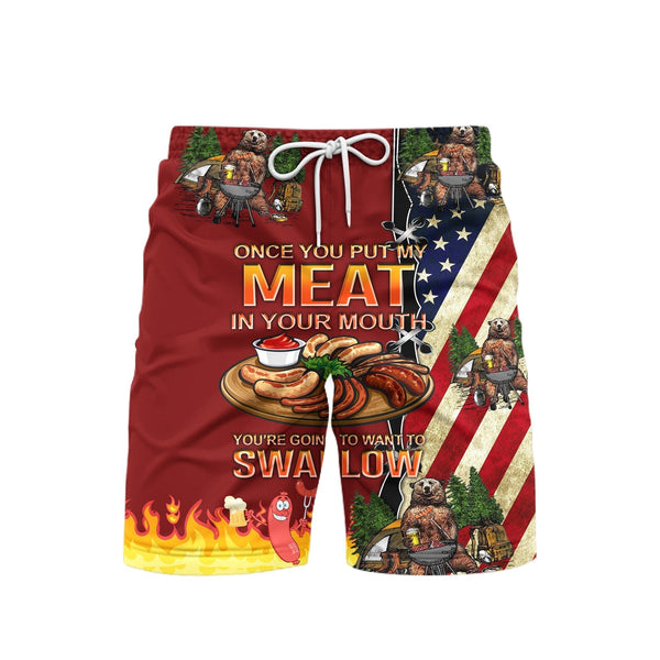 Camping Bear Put My Meat Want To Swallow Beach Shorts For Men