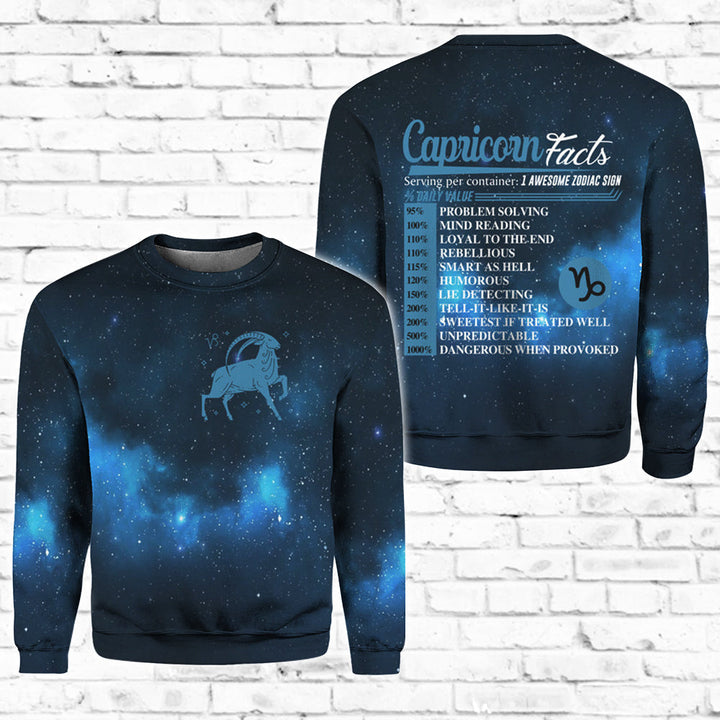 Capricorn Horoscope 3D All Over Print | Unisex | Adult | HP672710-Crewneck Sweatshirt-Gerbera Prints.
