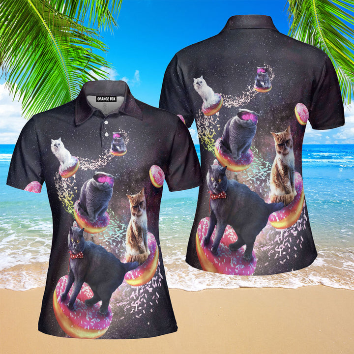 Cat Donut - Gift For Women, Animal Lovers, Food Lovers - Funny Cat In Space Donuts Polo Shirt