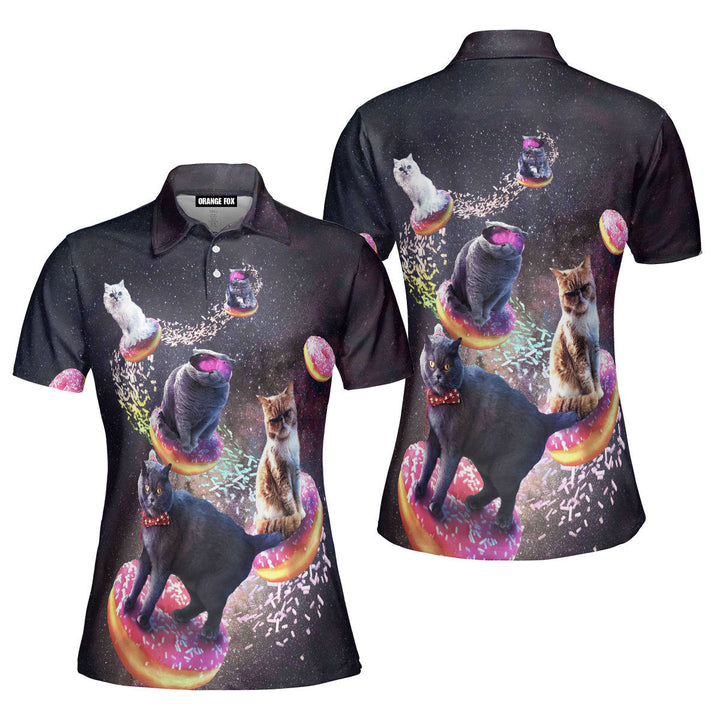 Cat Donut - Gift For Women, Animal Lovers, Food Lovers - Funny Cat In Space Donuts Polo Shirt