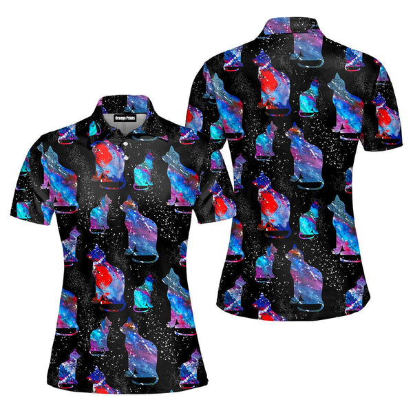 Cat In The Galaxy Polo Shirt For Women