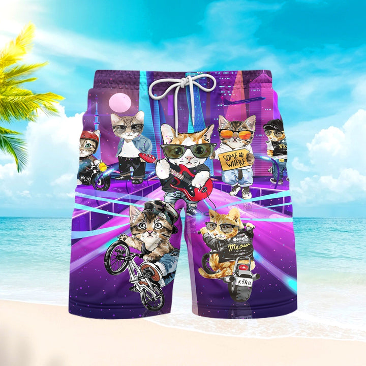 Cat On Street City Beach Shorts For Men