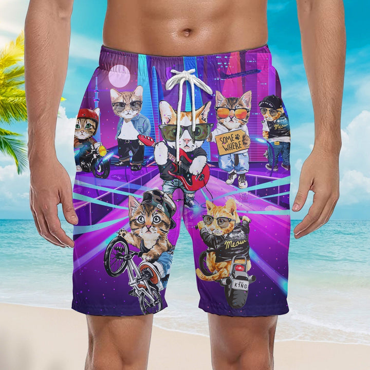 Cat On Street City Beach Shorts For Men