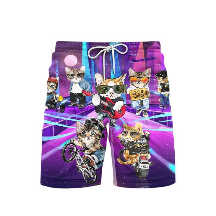 Cat On Street City Beach Shorts For Men