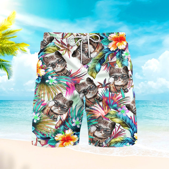 Cat Tropical Colorful Beach Shorts For Men