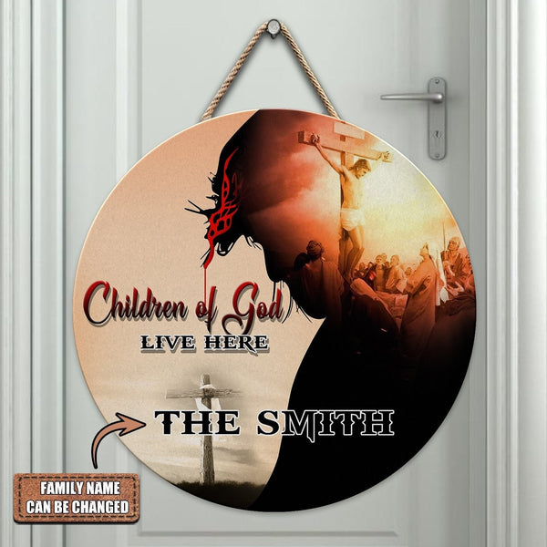 Children Of God Live Here 2 Custom Round Wood Sign | Home Decoration | Waterproof | WN1063-Colorful-Gerbera Prints.