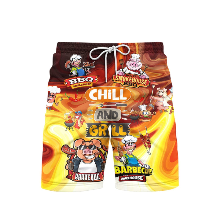 Chilling And Grilling BBQ Pigs Beach Shorts For Men