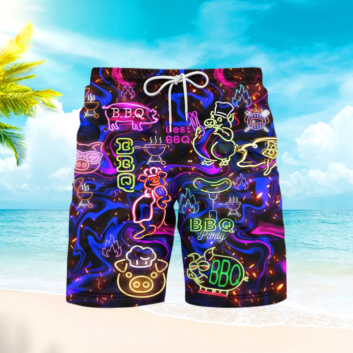 Chilling And Grilling Pig BBQ National Day Beach Shorts For Men