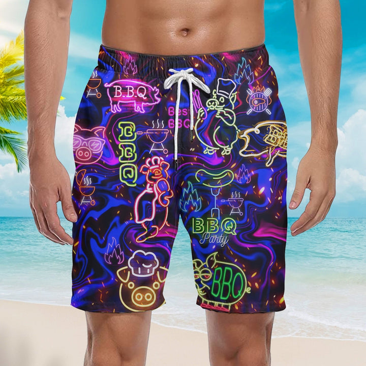 Chilling And Grilling Pig BBQ National Day Beach Shorts For Men