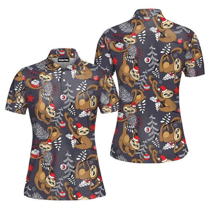 Christmas Lazy Sloths Polo Shirt For Women