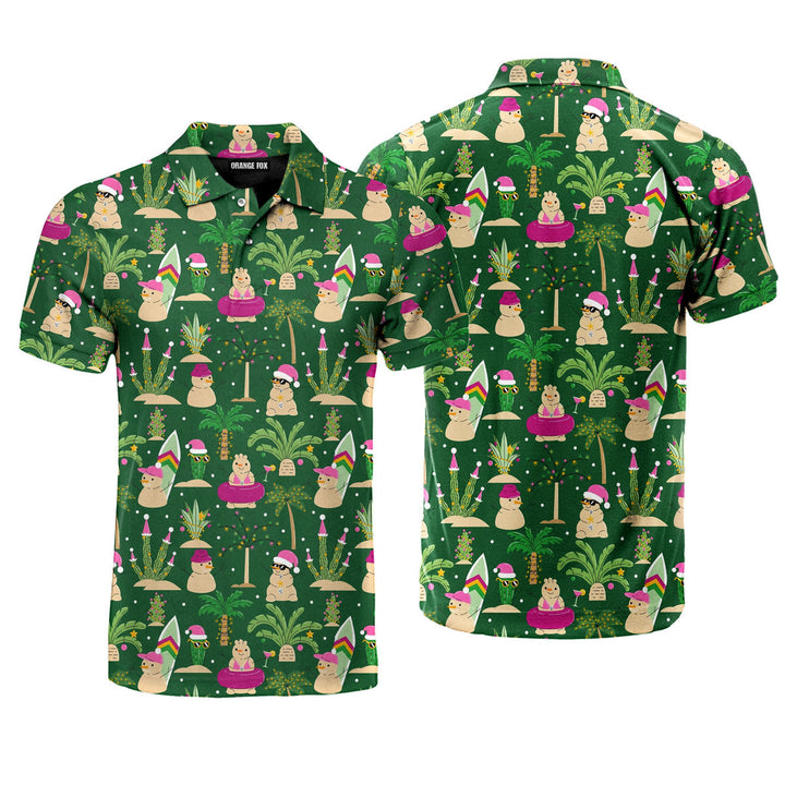 Christmas Palm Trees Funny Snowman Green Polo Shirt For Men