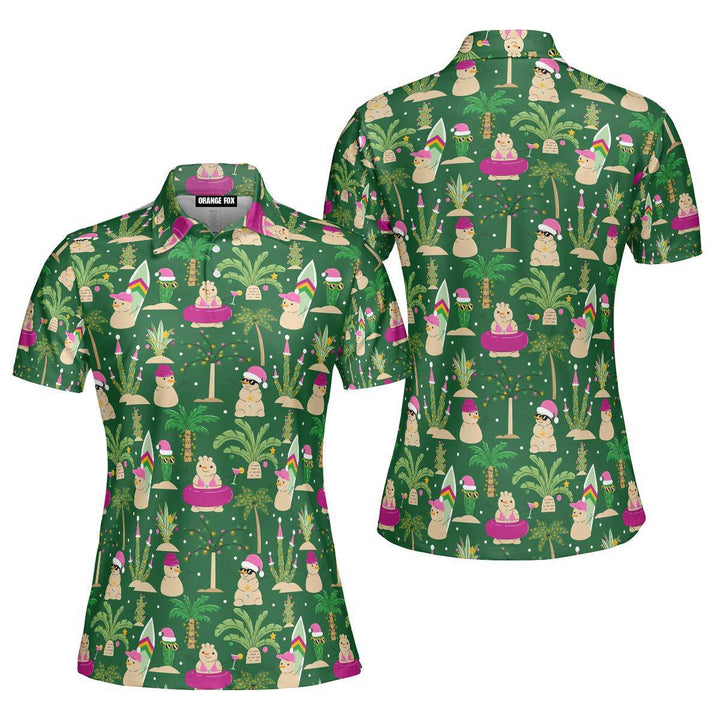 Christmas Palm Trees Funny Snowman Green Polo Shirt For Women