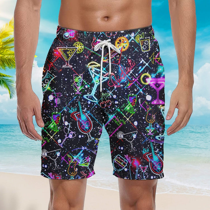 Cocktail Neon Party Lovers Beach Shorts For Men