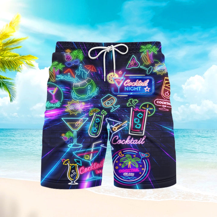 Cocktail Night Neon Pattern Beach Shorts For Men