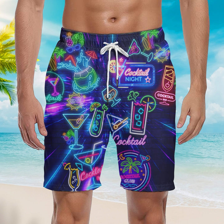 Cocktail Night Neon Pattern Beach Shorts For Men