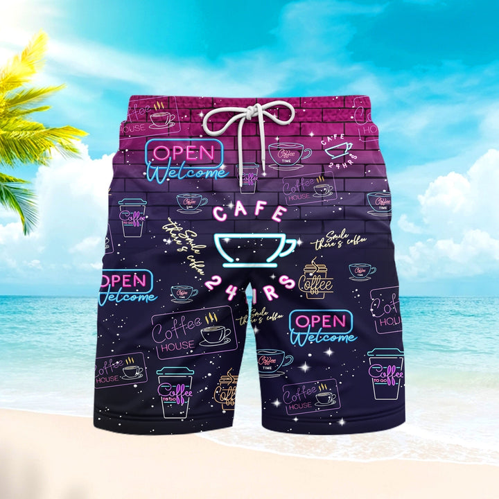 Coffee And Chill Neon Gerbera Beach Shorts For Men