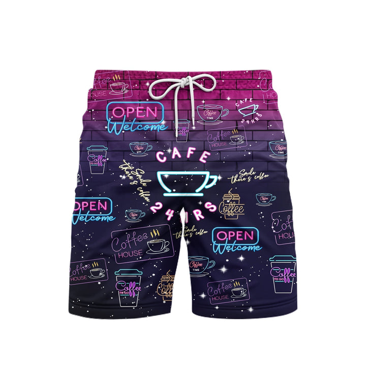 Coffee And Chill Neon Gerbera Beach Shorts For Men