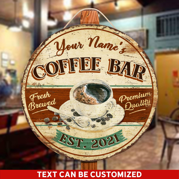 Coffee Bar Custom Round Wood Sign | Home Decoration | Waterproof | WN1191-Colorful-Gerbera Prints.