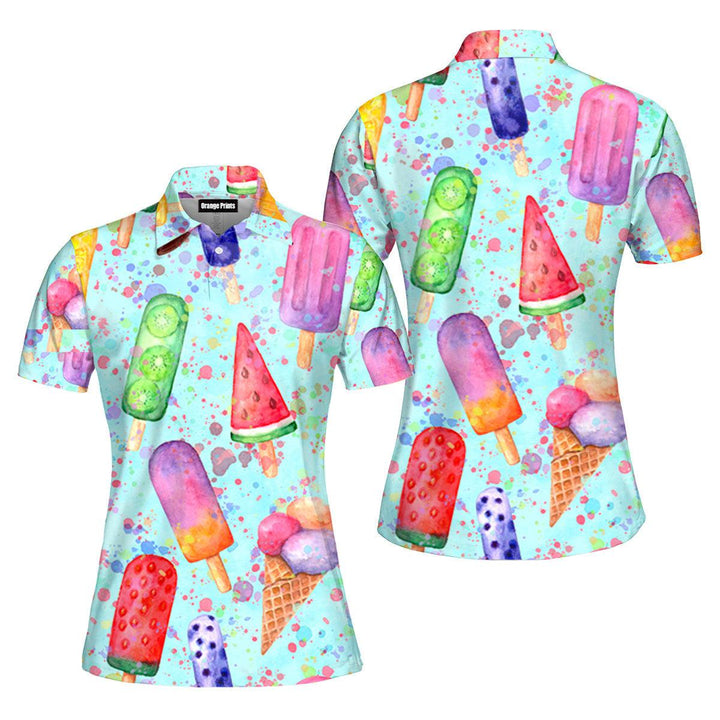Color Ice Cream Cone Pattern Polo Shirt For Women