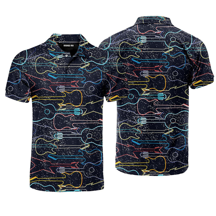 Colorful Acoustic And Electric Guitars Polo Shirt For Men