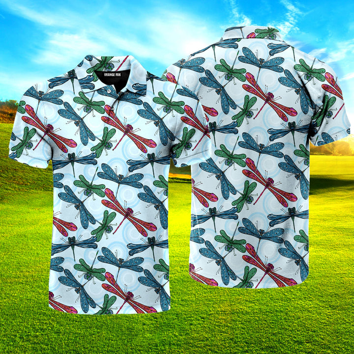 Colorful Blue Dragonflies Polo Shirt For Men