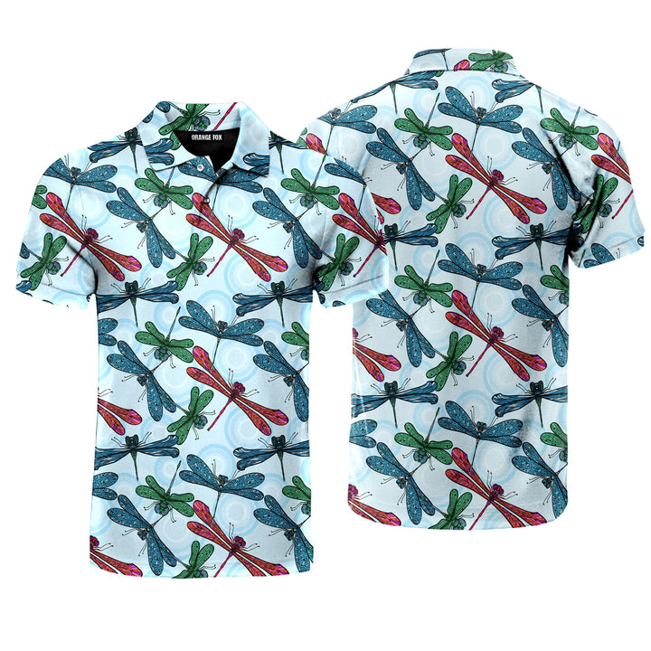 Colorful Blue Dragonflies Polo Shirt For Men