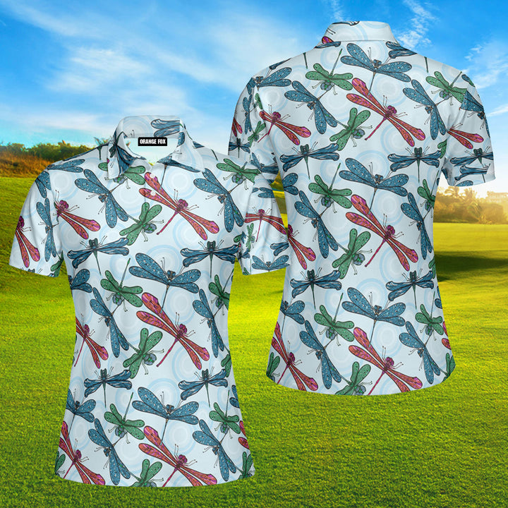 Colorful Blue Dragonflies Polo Shirt For Women