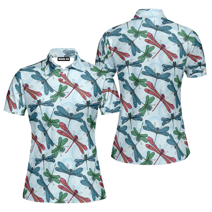 Colorful Blue Dragonflies Polo Shirt For Women