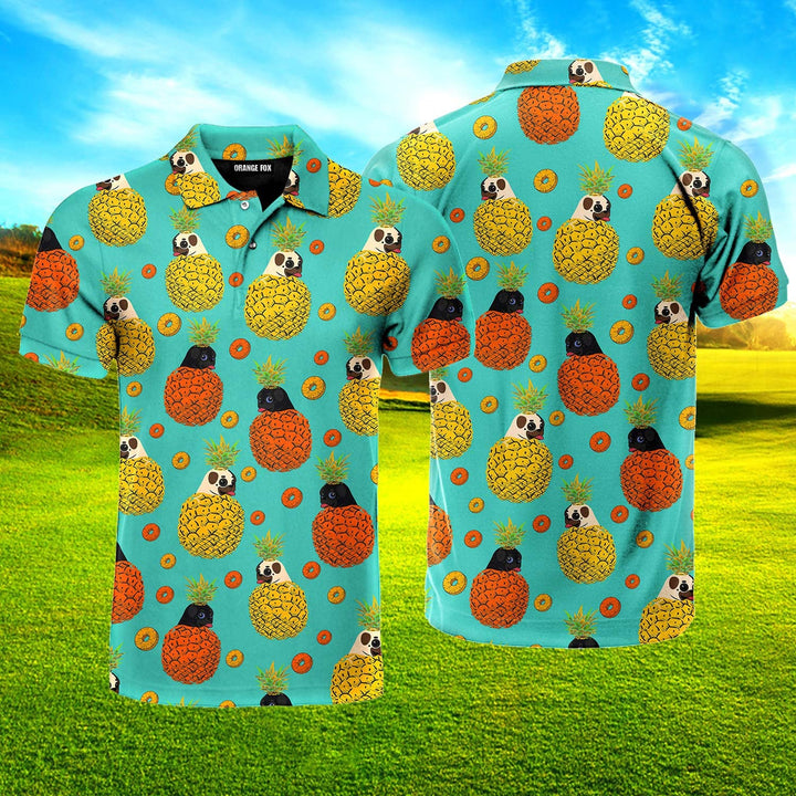 Colorful Bulldog Pineapple Polo Shirt For Men