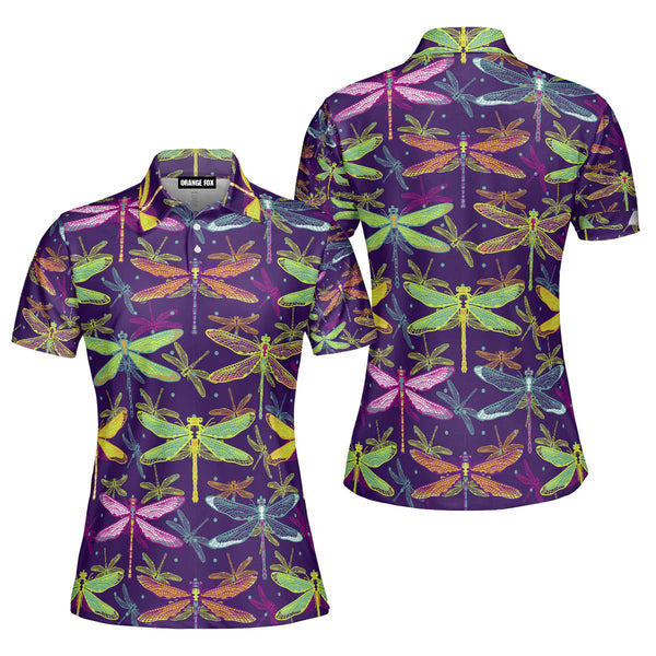 Colorful Dragonflies Insect Polo Shirt For Women