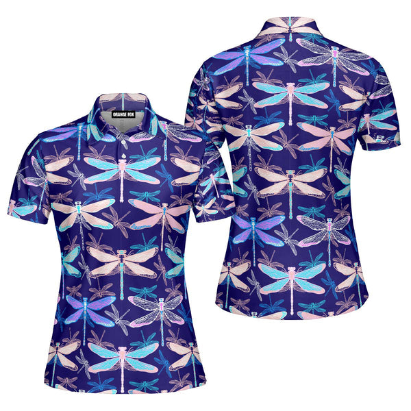 Colorful Dragonflies Insect Polo Shirt For Women