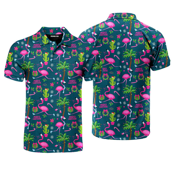 Colorful Flamingo Christmas In July Polo Shirt For Men