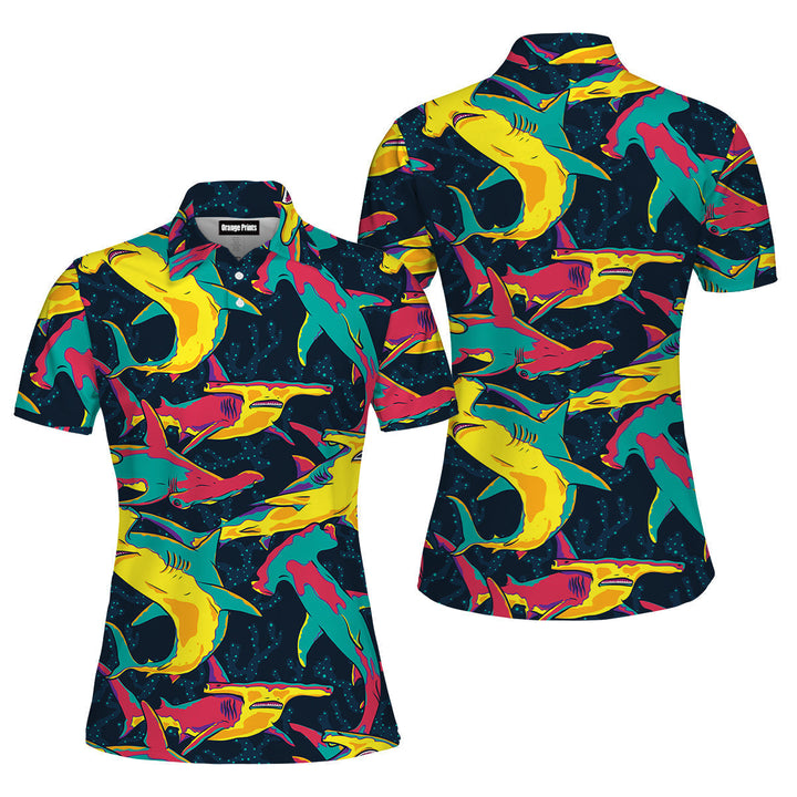 Colorful Hammerhead Shark Polo Shirt For Women