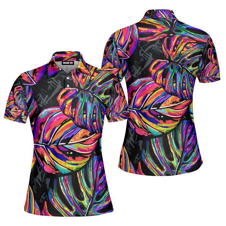 Colorful Leaf Tropical Polo Shirt For Women