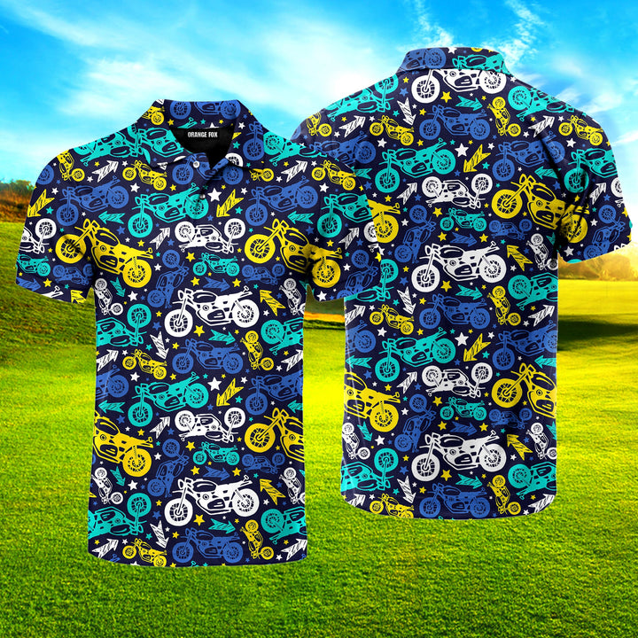 Colorful Motorcycles Polo Shirt For Men
