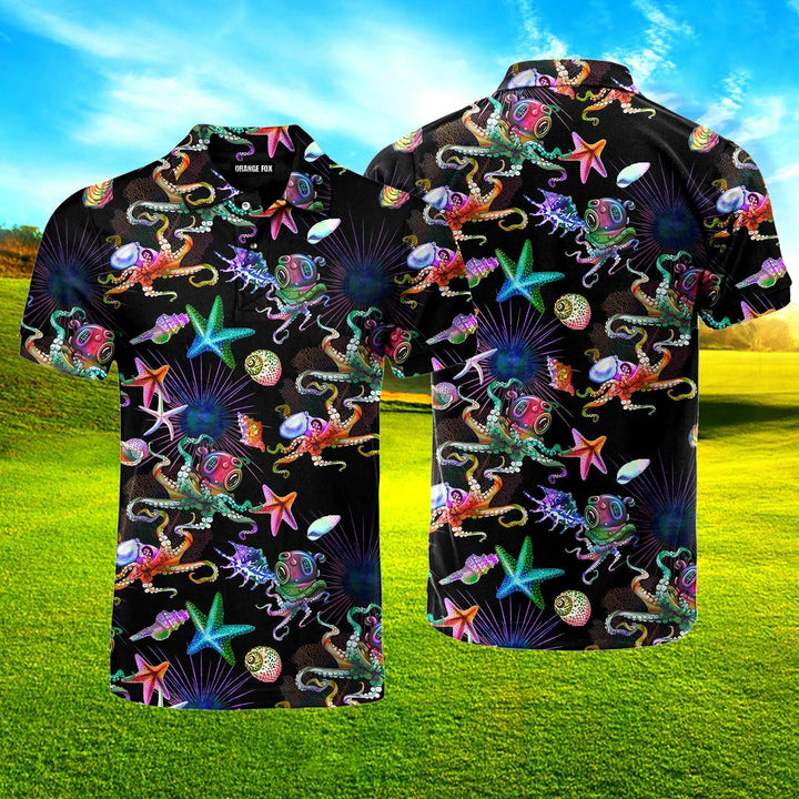 Colorful Neon Octopus Polo Shirt For Men