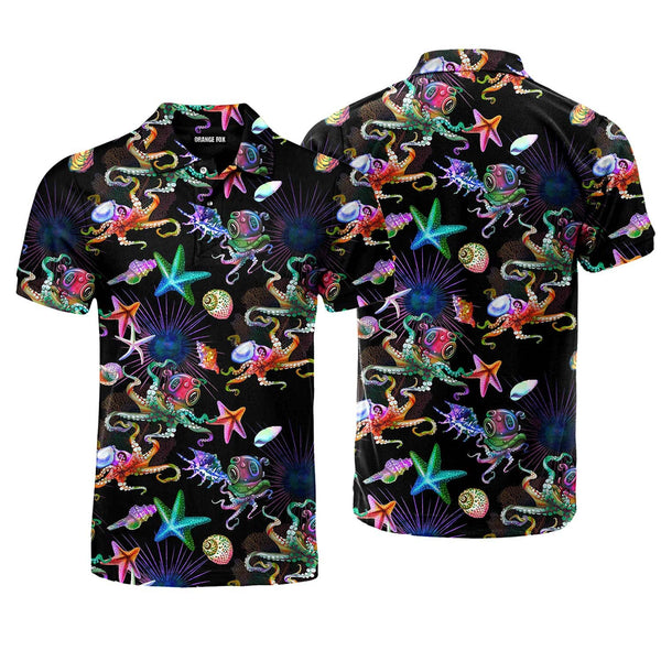 Colorful Neon Octopus Polo Shirt For Men
