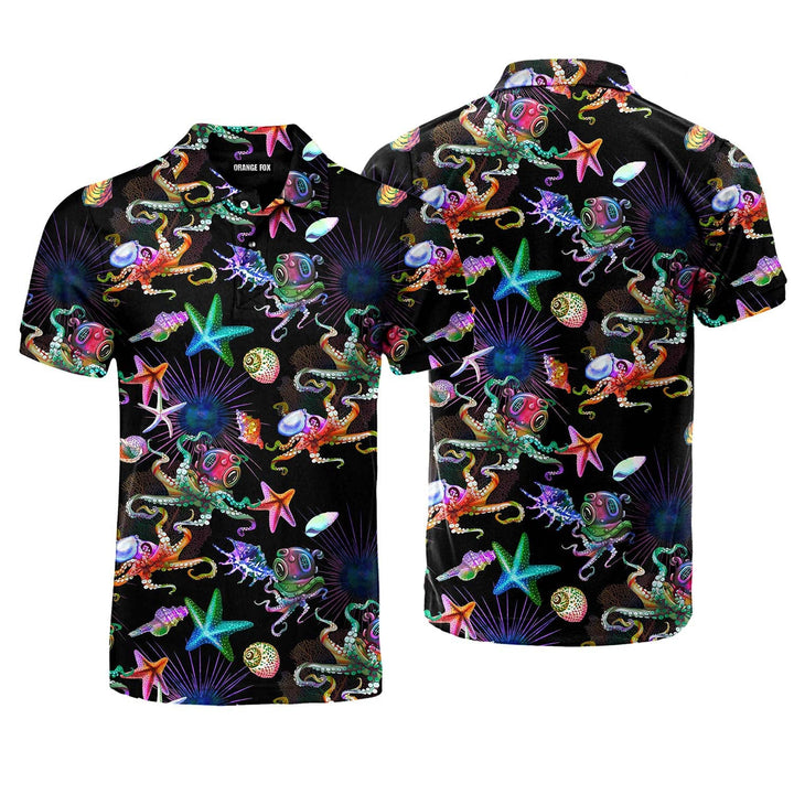 Colorful Neon Octopus Polo Shirt For Men