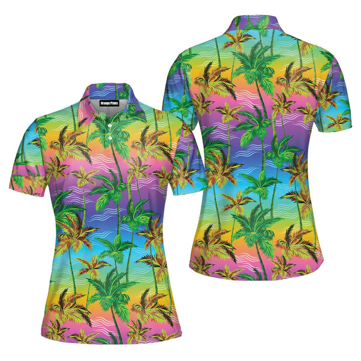Colorful Palm Trees Tropical Polo Shirt For Women