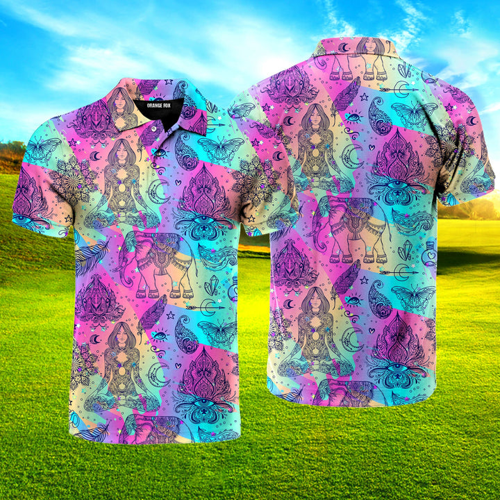 Colorful Rainbow Boho Style Polo Shirt For Men