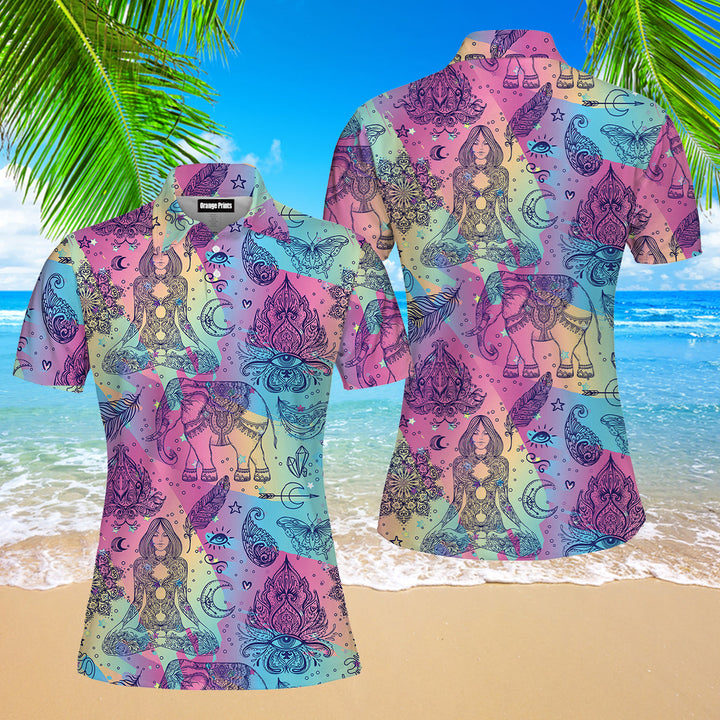 Colorful Rainbow Boho Style Polo Shirt For Women