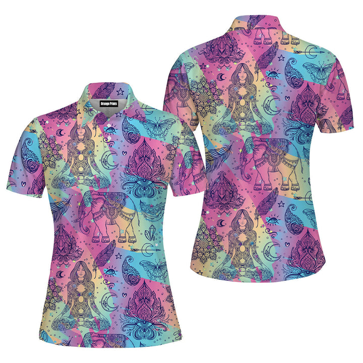 Colorful Rainbow Boho Style Polo Shirt For Women
