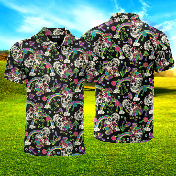 Colorful Skull Mushrooms Eyeballs Polo Shirt For Men