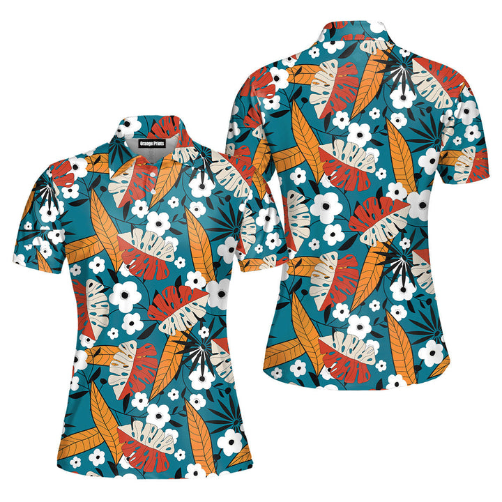 Colorful Tropical Floral Pattern Polo Shirt For Women