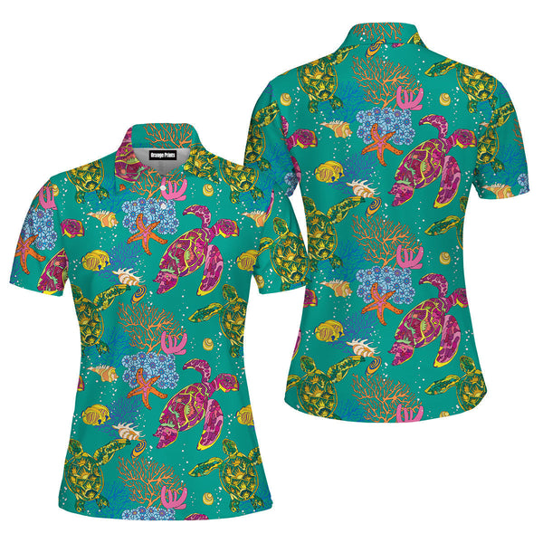 Colorful Turtles Polo Shirt For Women